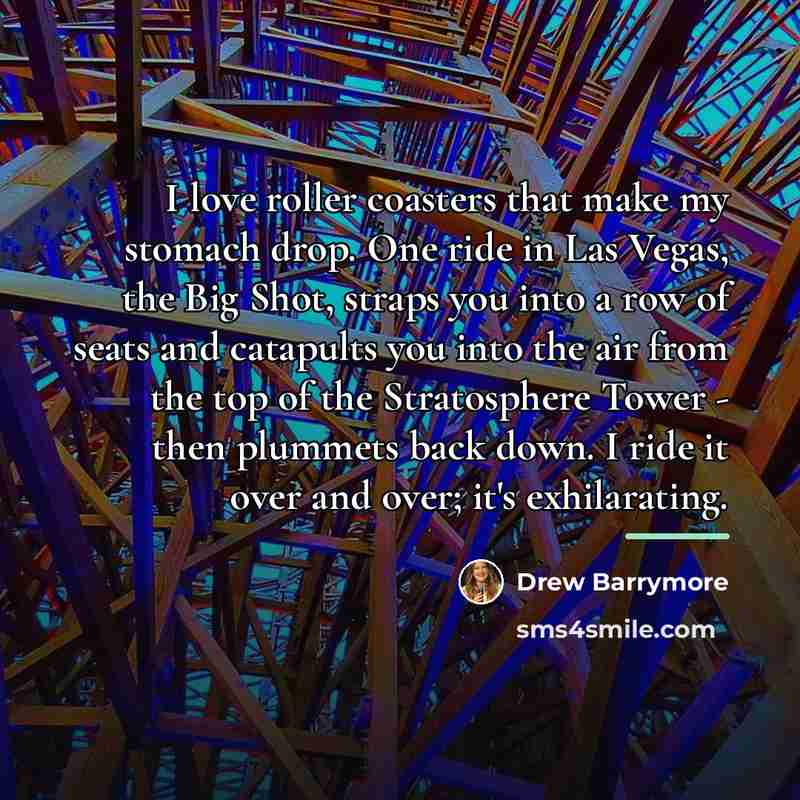 “I love roller coasters that make my stomach drop. One…” quote by Drew Barrymore