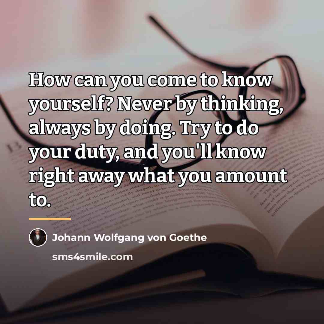 “How can you come to know yourself? Never by thinking,…” quote by Johann Wolfgang von Goethe