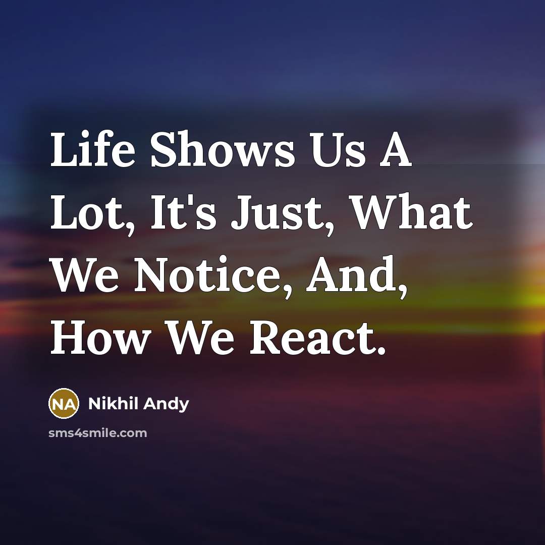 “Life Shows Us A Lot, It's Just, What We Notice, And, How We React.” quote by Nikhil Andy