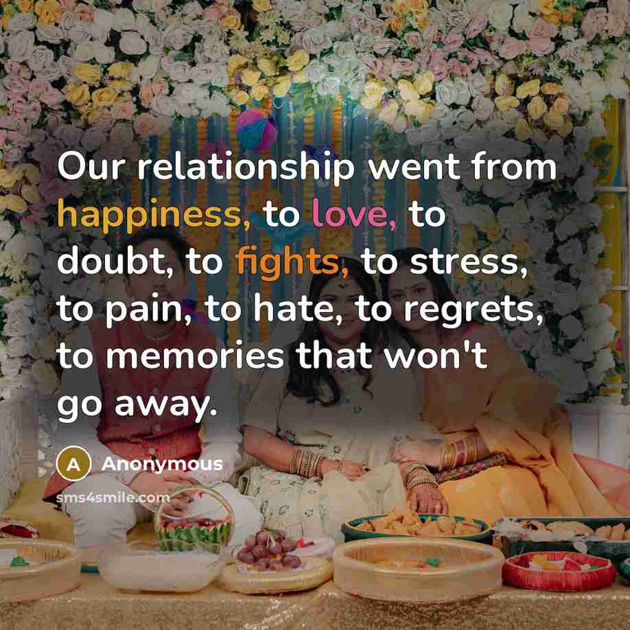 “Our relationship went from happiness, to love, to doubt, to…” quote by Anonymous