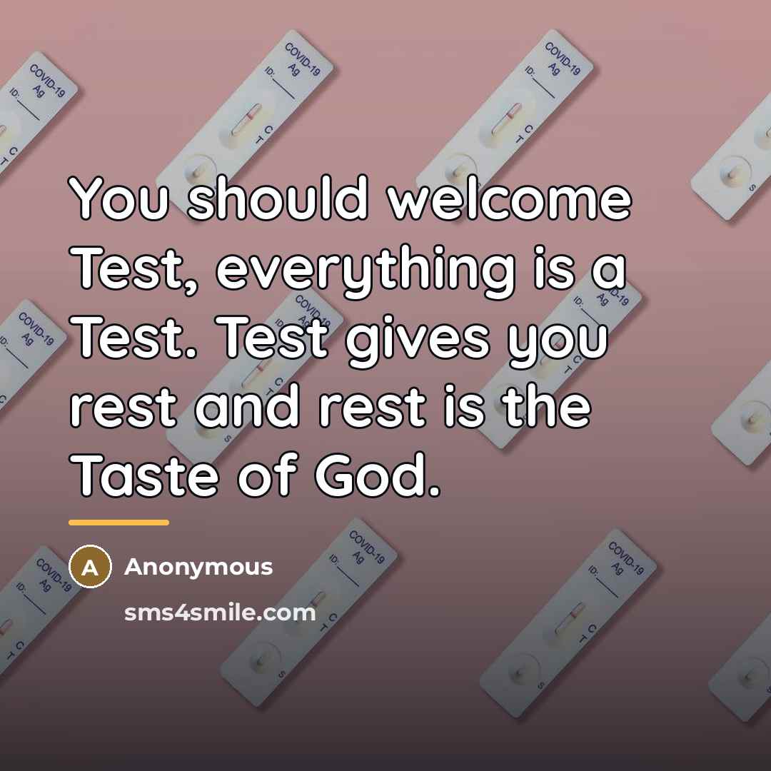 “You should welcome Test, everything is a Test. Test gives…” quote by Anonymous