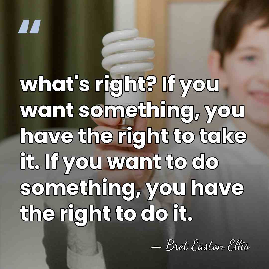 what's right? If you want something, you have the right to take&hellip; - Bret Easton Ellis