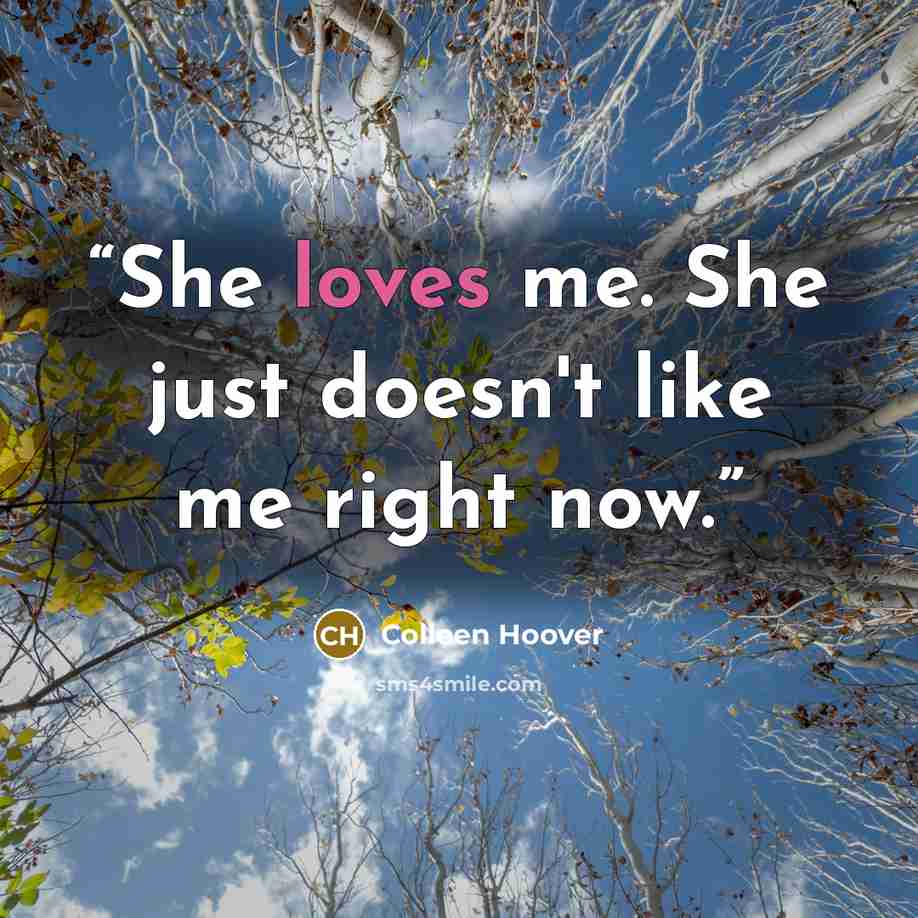 “She loves me. She just doesn't like me right now.” quote by Colleen Hoover