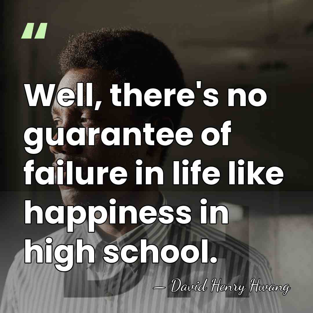 Well, there's no guarantee of failure in life like happiness in high&hellip; - David Henry Hwang