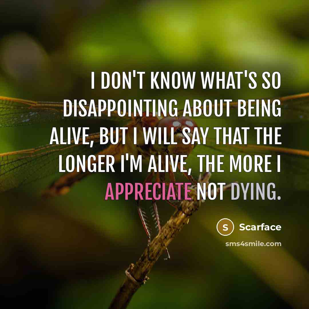 “I don't know what's so disappointing about being alive, but…” quote by Scarface