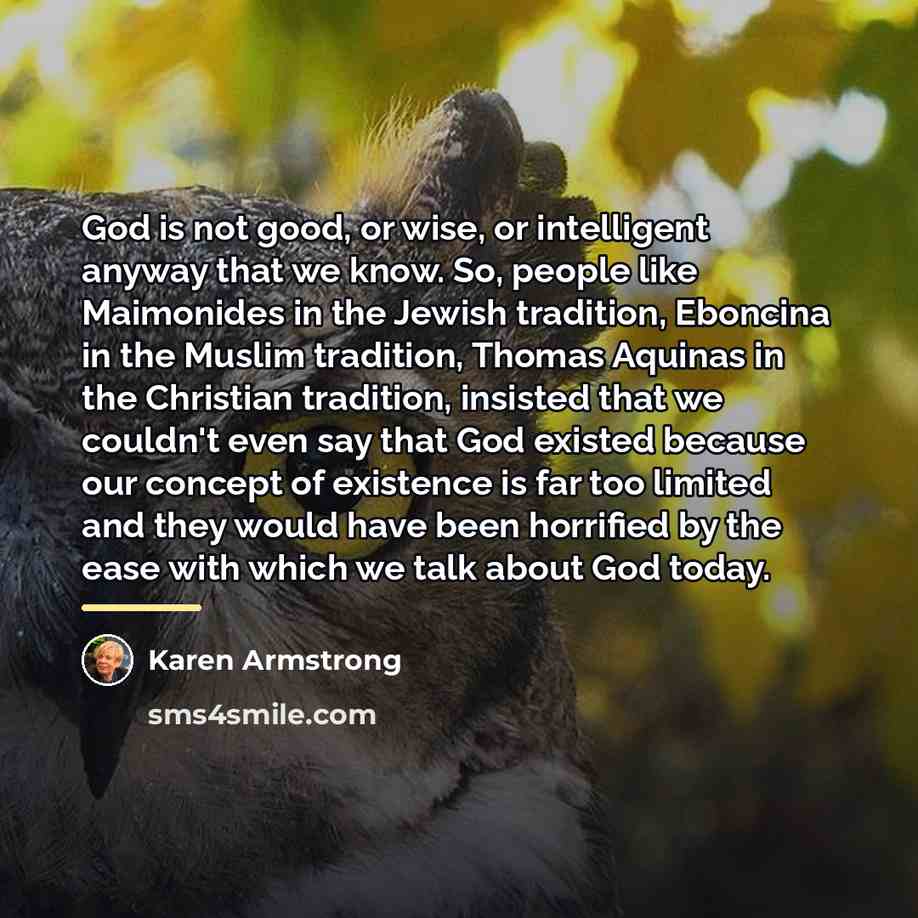 “God is not good, or wise, or intelligent anyway that…” quote by Karen Armstrong