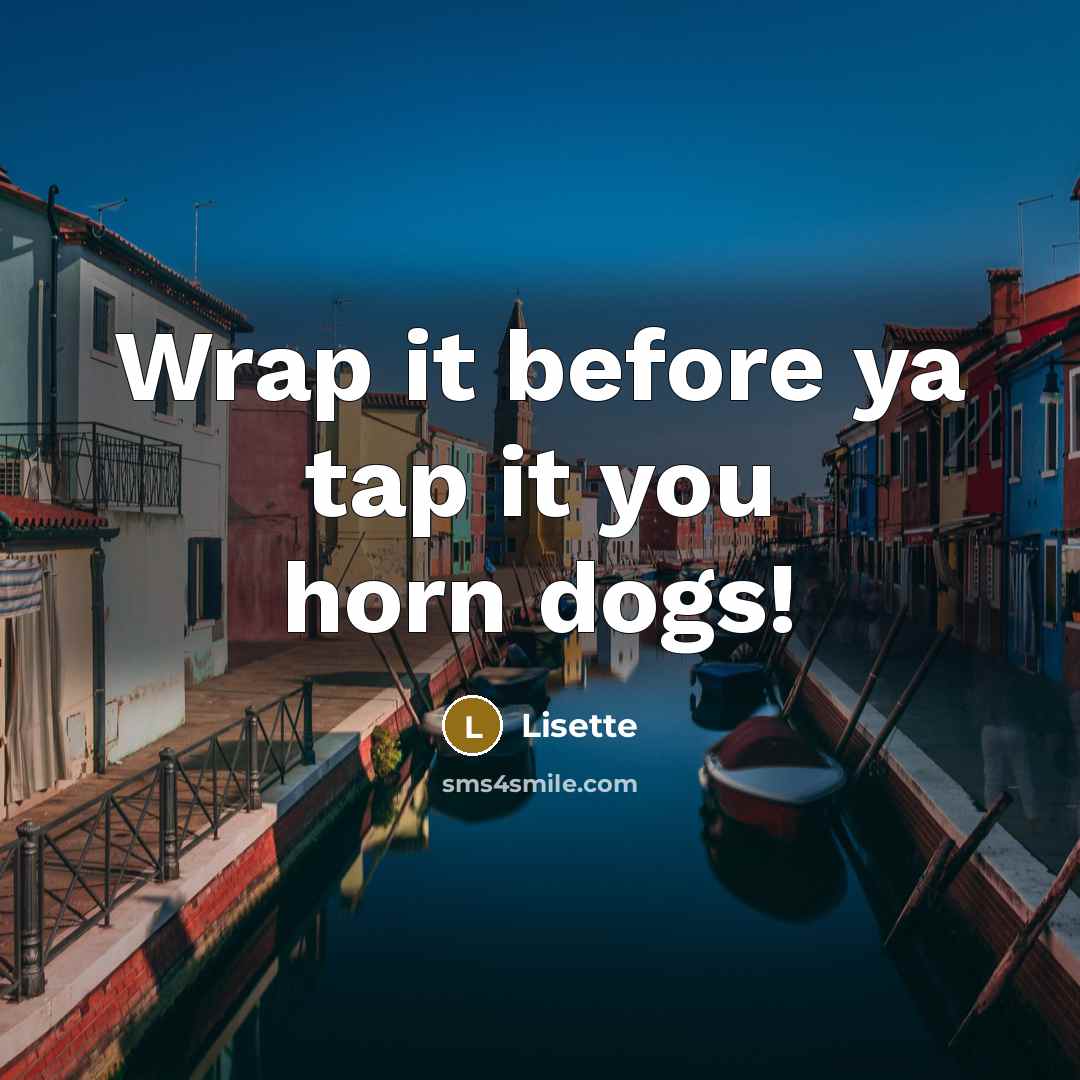“Wrap it before ya tap it you horn dogs!” quote by Lisette
