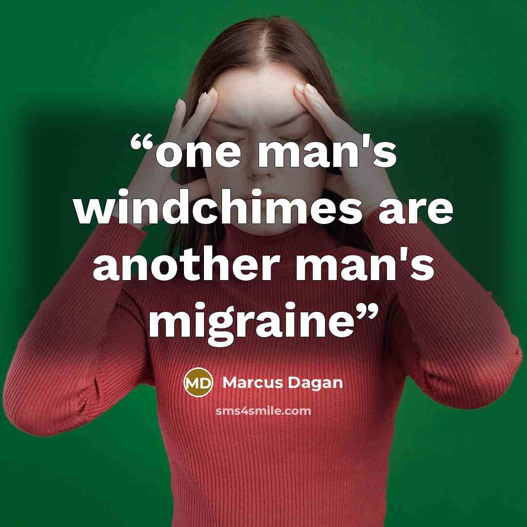 “one man's windchimes are another man's migraine” quote by Marcus Dagan