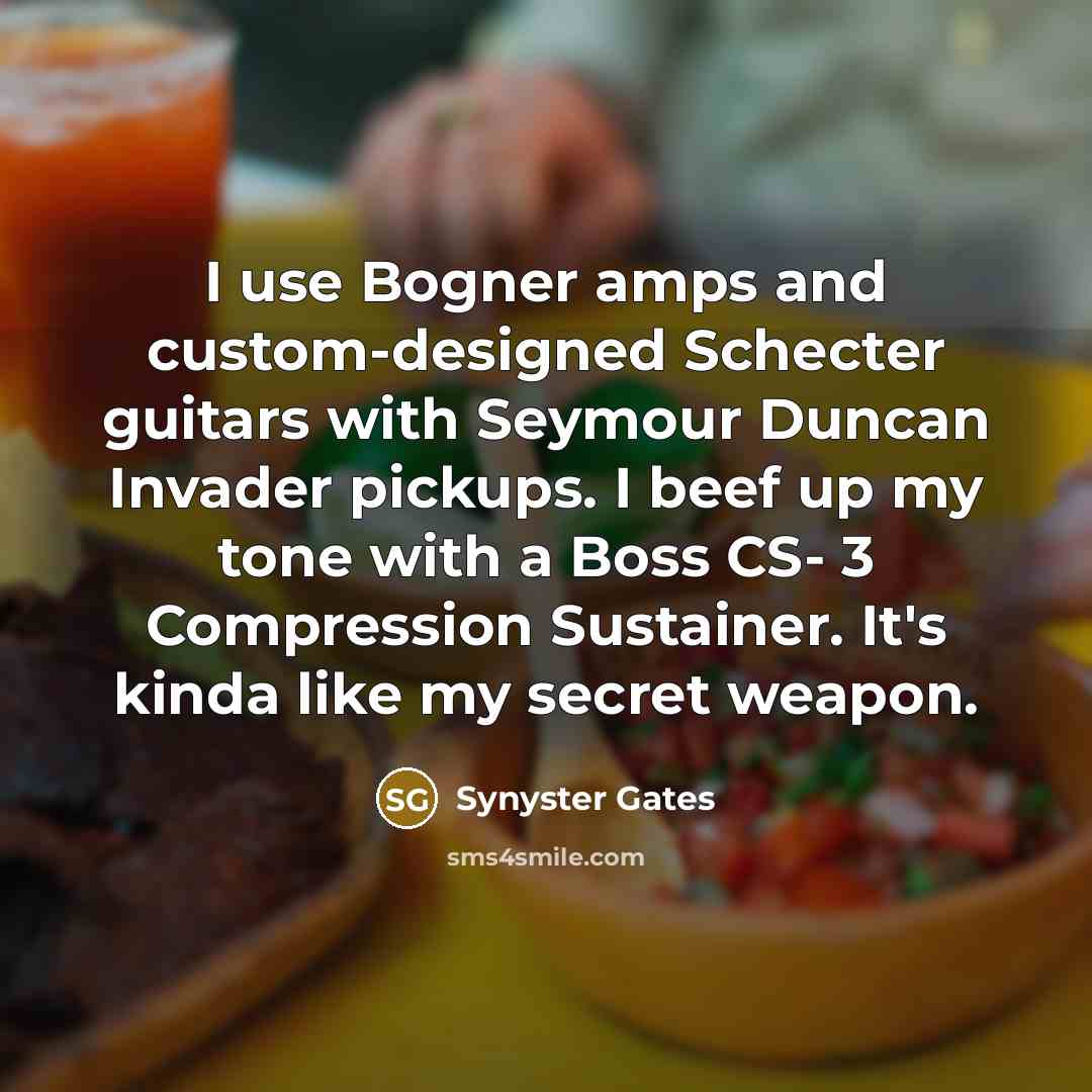 “I use Bogner amps and custom-designed Schecter guitars with Seymour…” quote by Synyster Gates