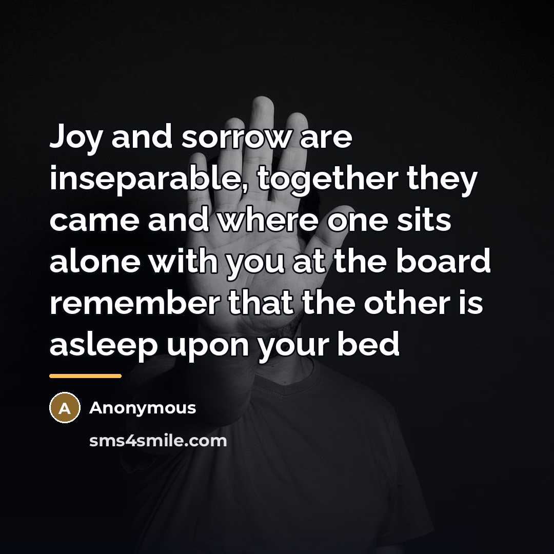 “Joy and sorrow are inseparable, together they came and where…” quote by Anonymous