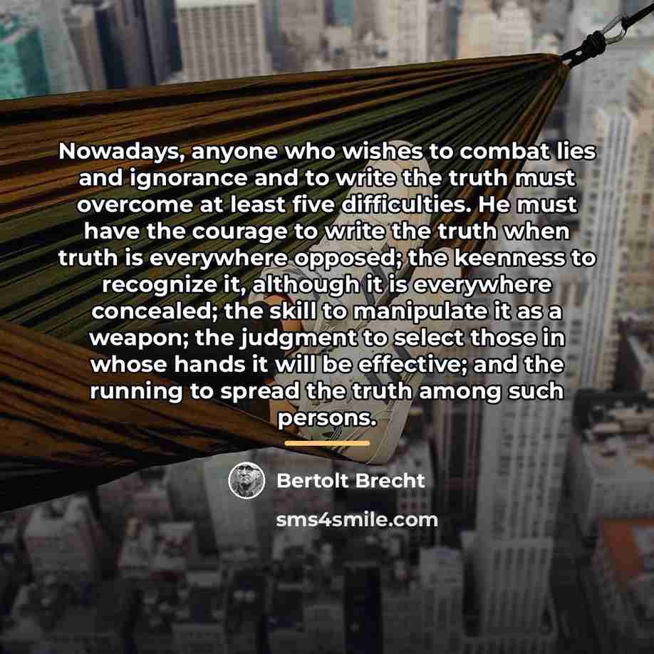“Nowadays, anyone who wishes to combat lies and ignorance and…” quote by Bertolt Brecht