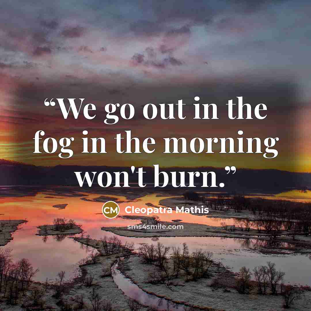 “We go out in the fog in the morning won't burn.” quote by Cleopatra Mathis