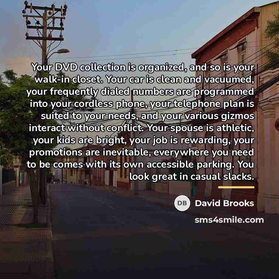 “Your DVD collection is organized, and so is your walk-in…” quote by David Brooks