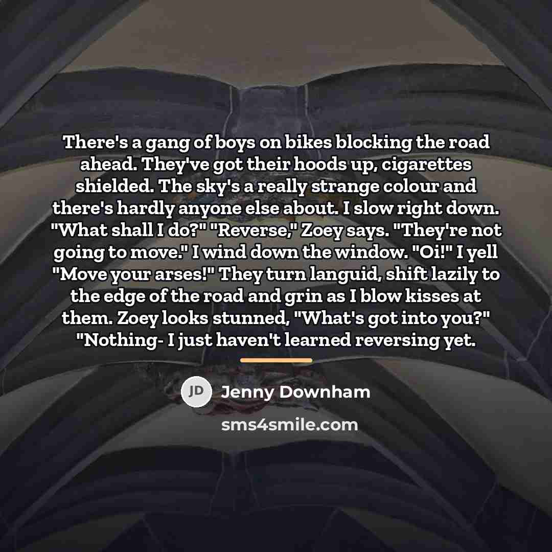 “There's a gang of boys on bikes blocking the road…” quote by Jenny Downham