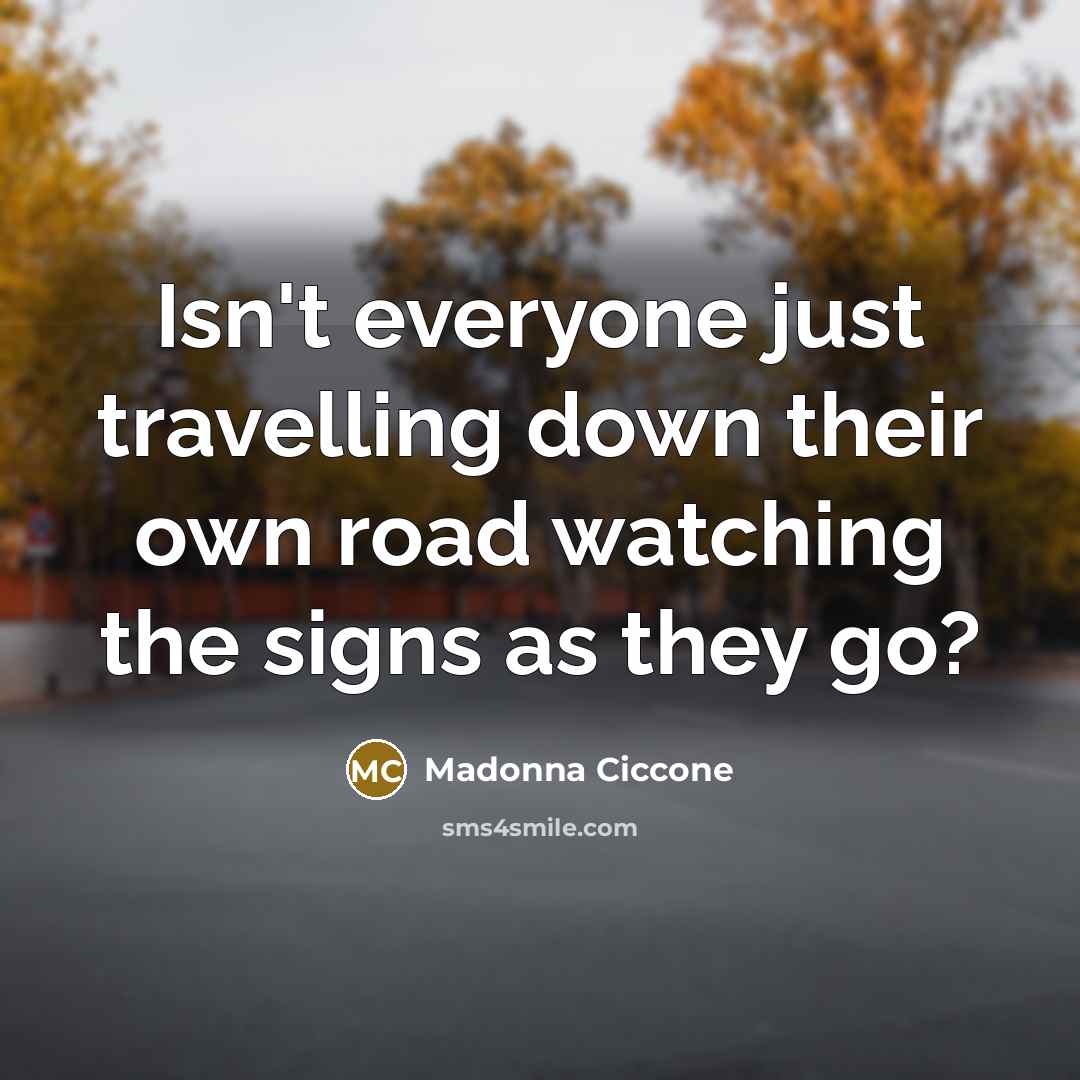 “Isn't everyone just travelling down their own road watching the…” quote by Madonna Ciccone