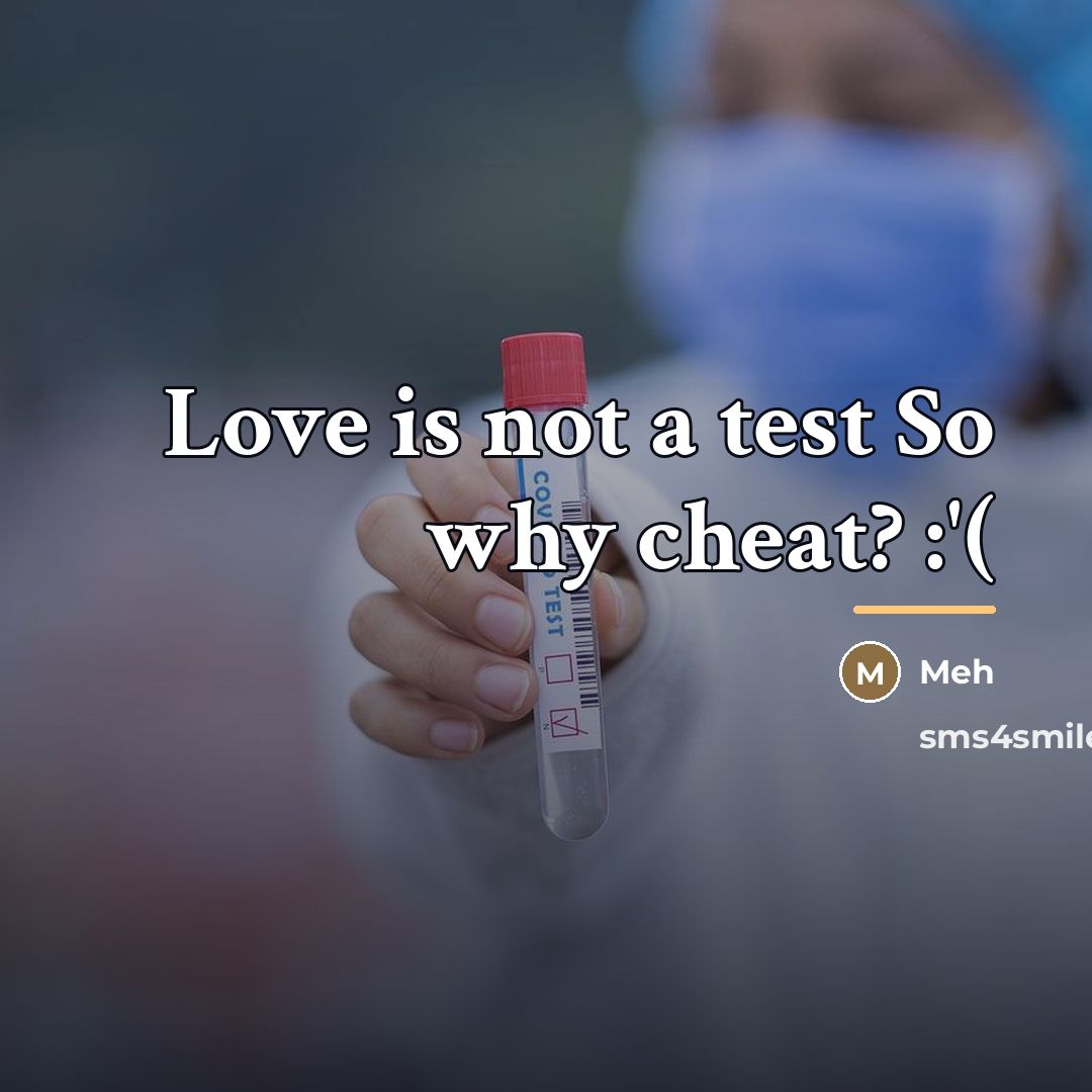 “Love is not a test So why cheat? :'(…” quote by Meh