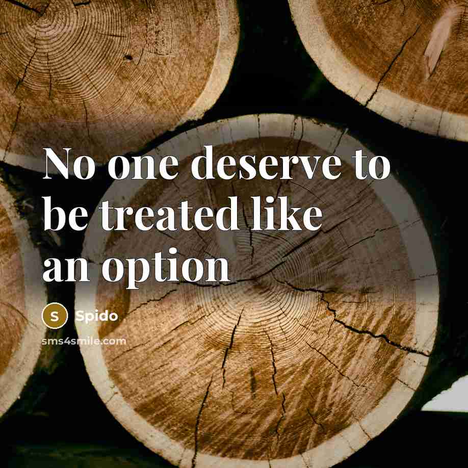 “No one deserve to be treated like an option…” quote by Spido