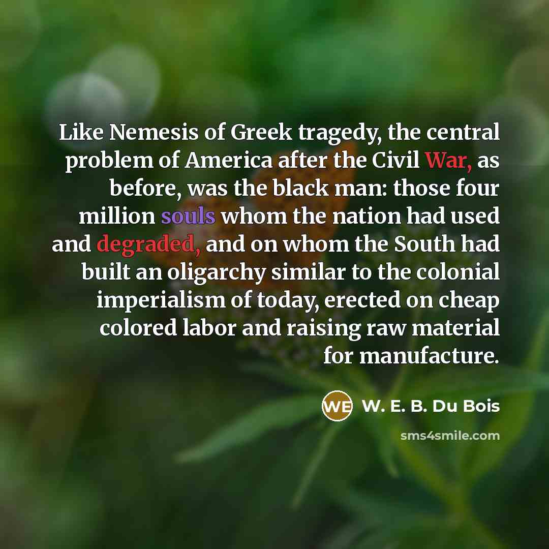 “Like Nemesis of Greek tragedy, the central problem of America…” quote by W. E. B. Du Bois