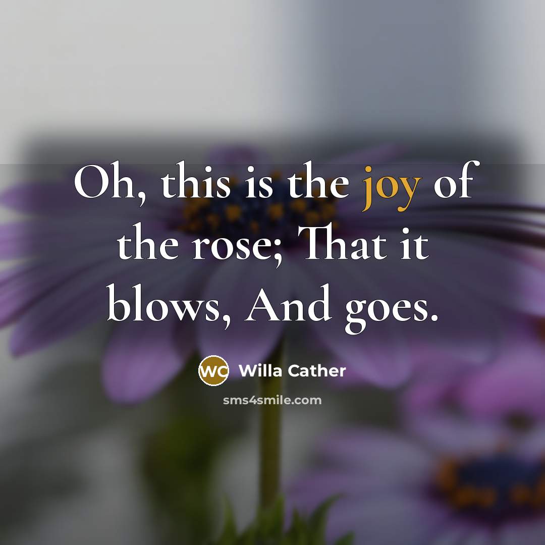 “Oh, this is the joy of the rose; That it…” quote by Willa Cather