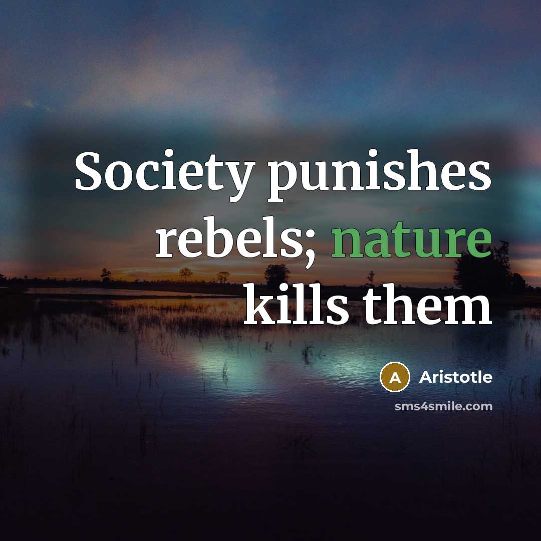 “Society punishes rebels; nature kills them…” quote by Aristotle