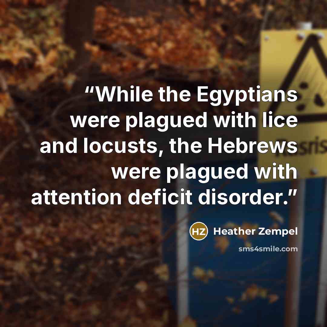 “While the Egyptians were plagued with lice and locusts, the Hebrews were plagued with attention deficit disorder.” quote by Heather Zempel