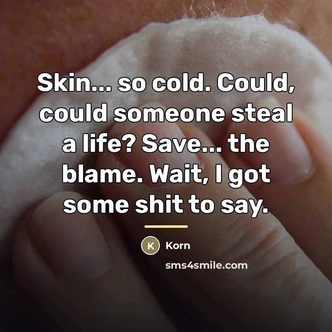 “Skin... so cold. Could, could someone steal a life? Save...…” quote by Korn