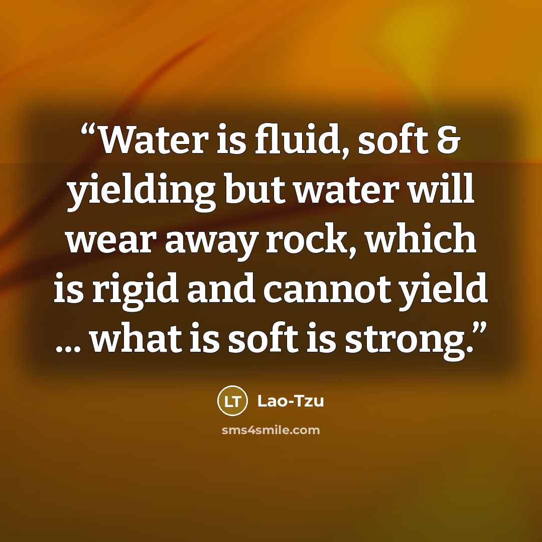 “Water is fluid, soft & yielding but water will wear away rock, which is rigid and cannot yield ... what is soft is strong.” quote by Lao-tzu