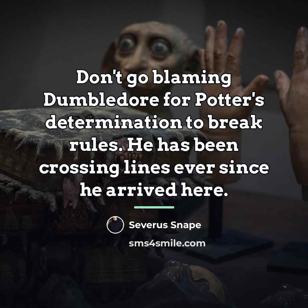 “Don't go blaming Dumbledore for Potter's determination to break rules.…” quote by Severus Snape