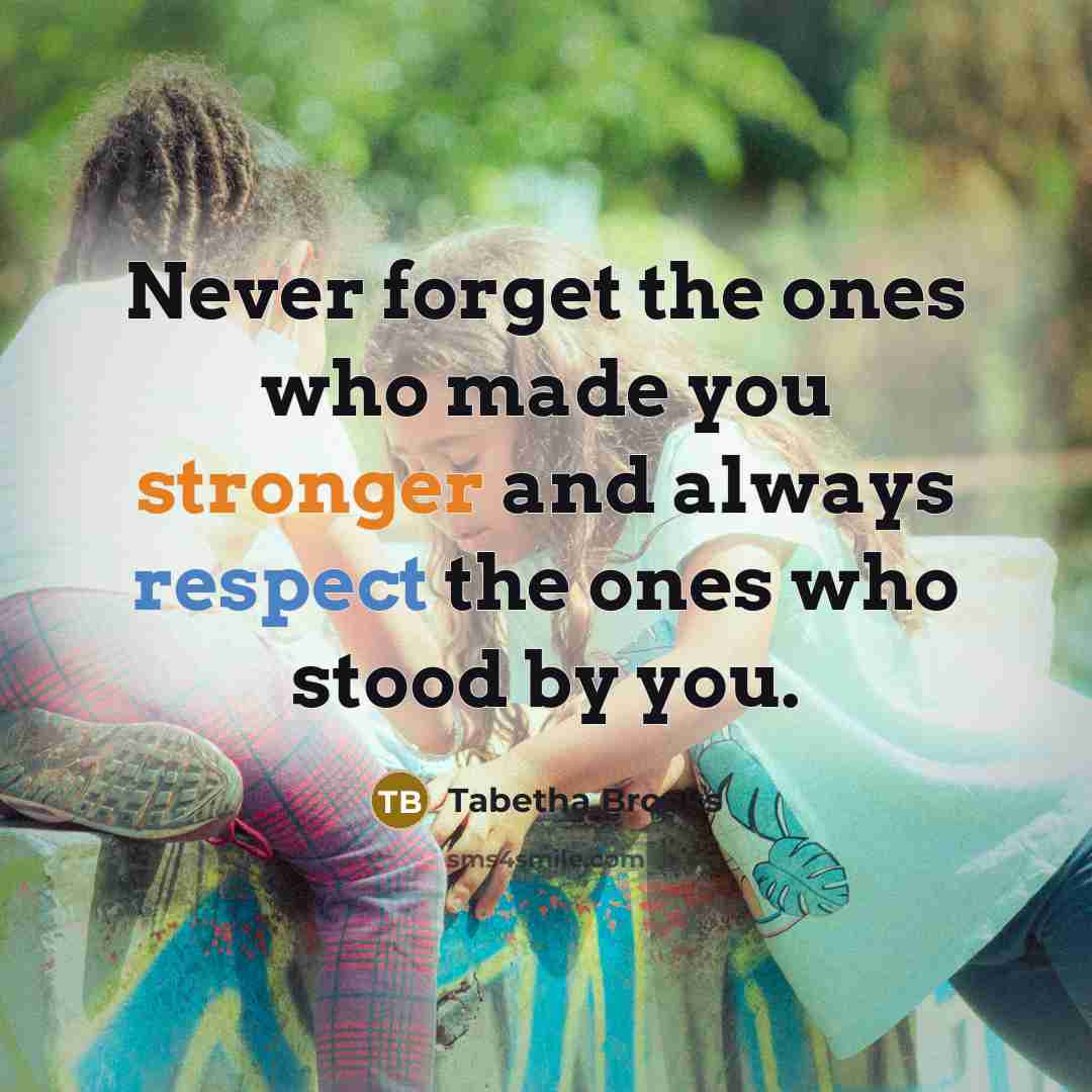 “Never forget the ones who made you stronger and always…” quote by Tabetha Brooks