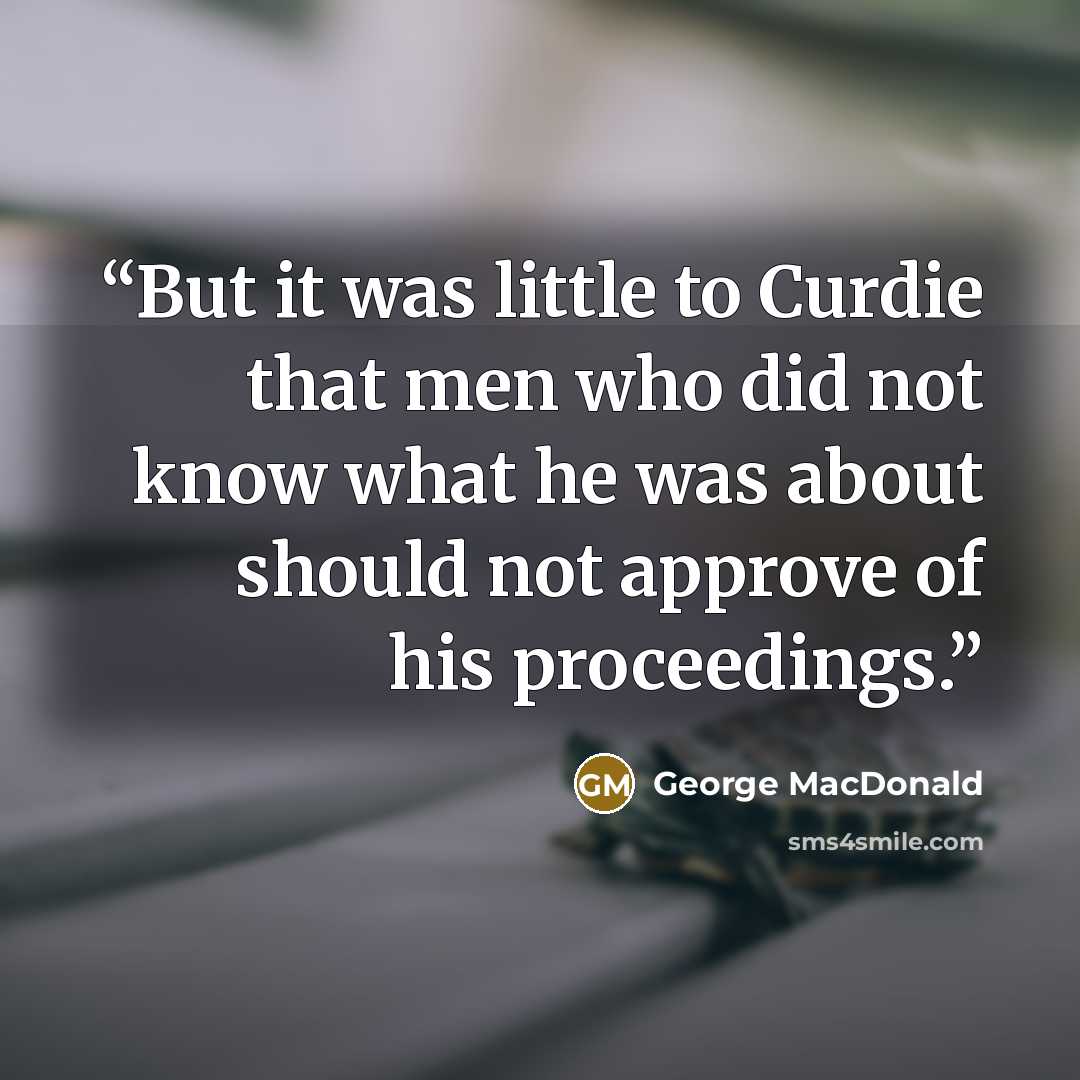 “But it was little to Curdie that men who did not know what he was about should not approve of his proceedings.” quote by George MacDonald