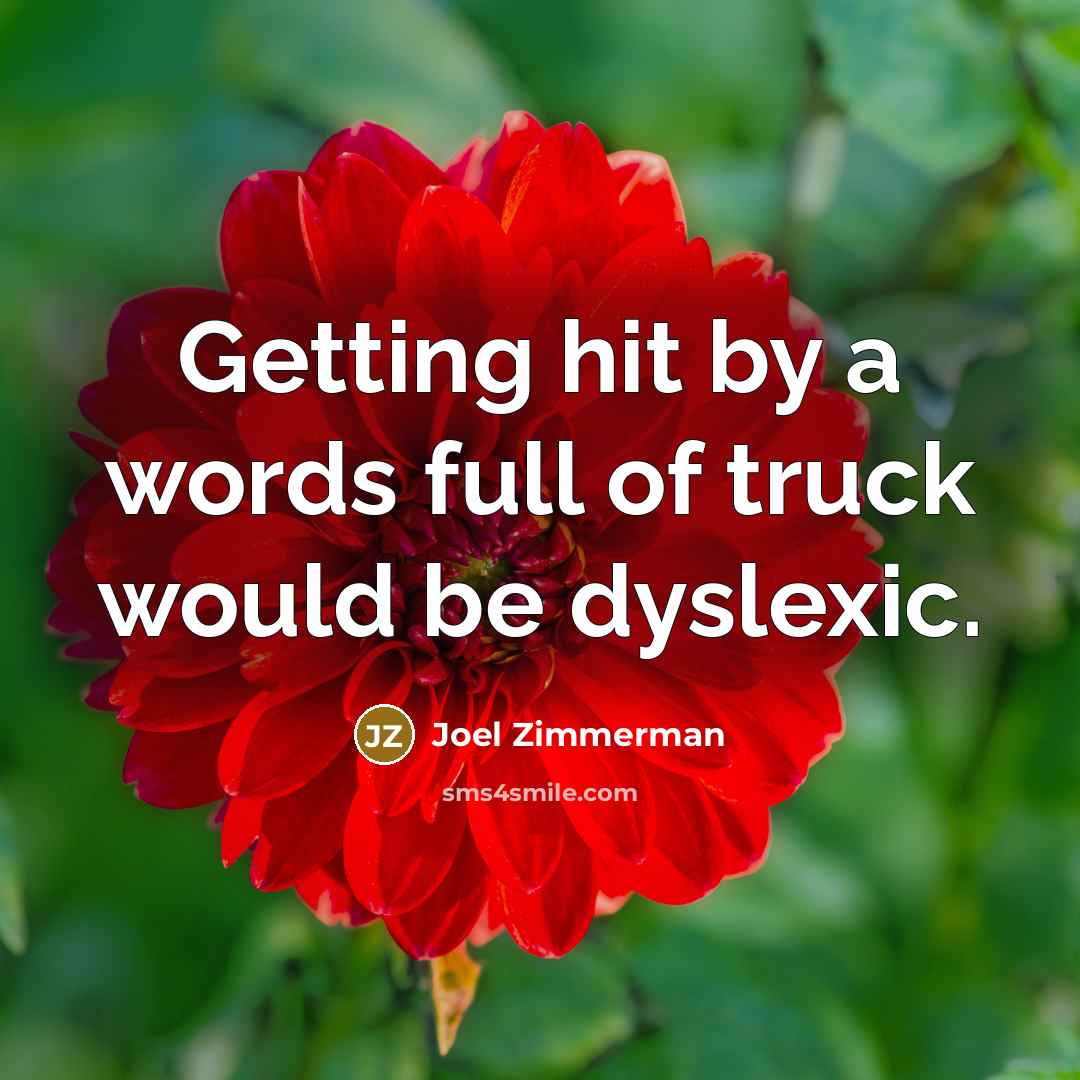 “Getting hit by a words full of truck would be dyslexic.” quote by Joel Zimmerman