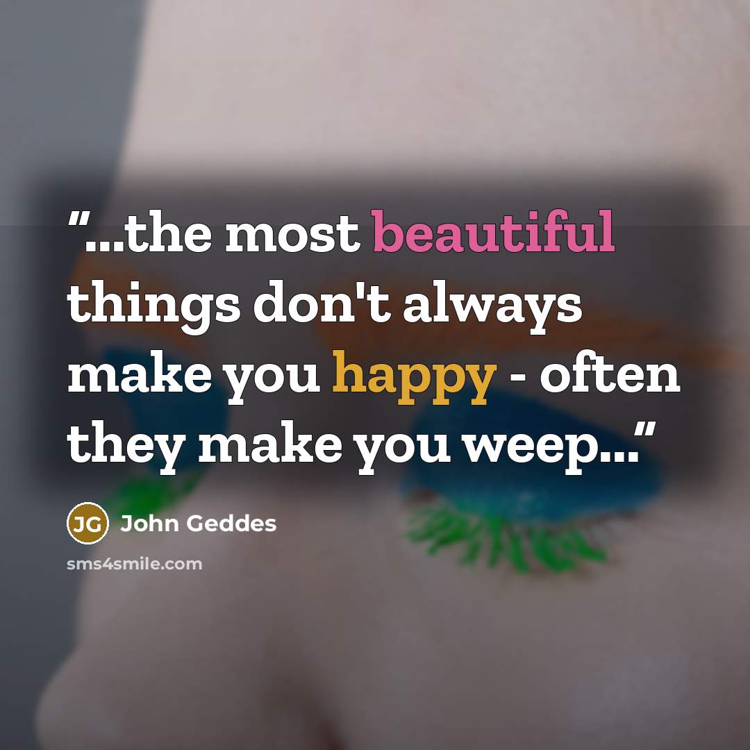 “...the most beautiful things don't always make you happy - often they make you weep...” quote by John Geddes