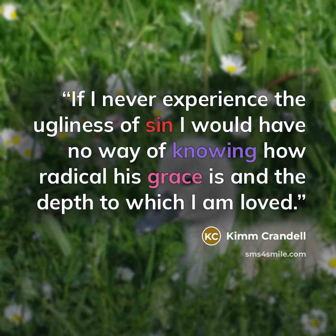 “If I never experience the ugliness of sin I would have no way of knowing how radical his grace is and the depth to which I am loved.” quote by Kimm Crandell