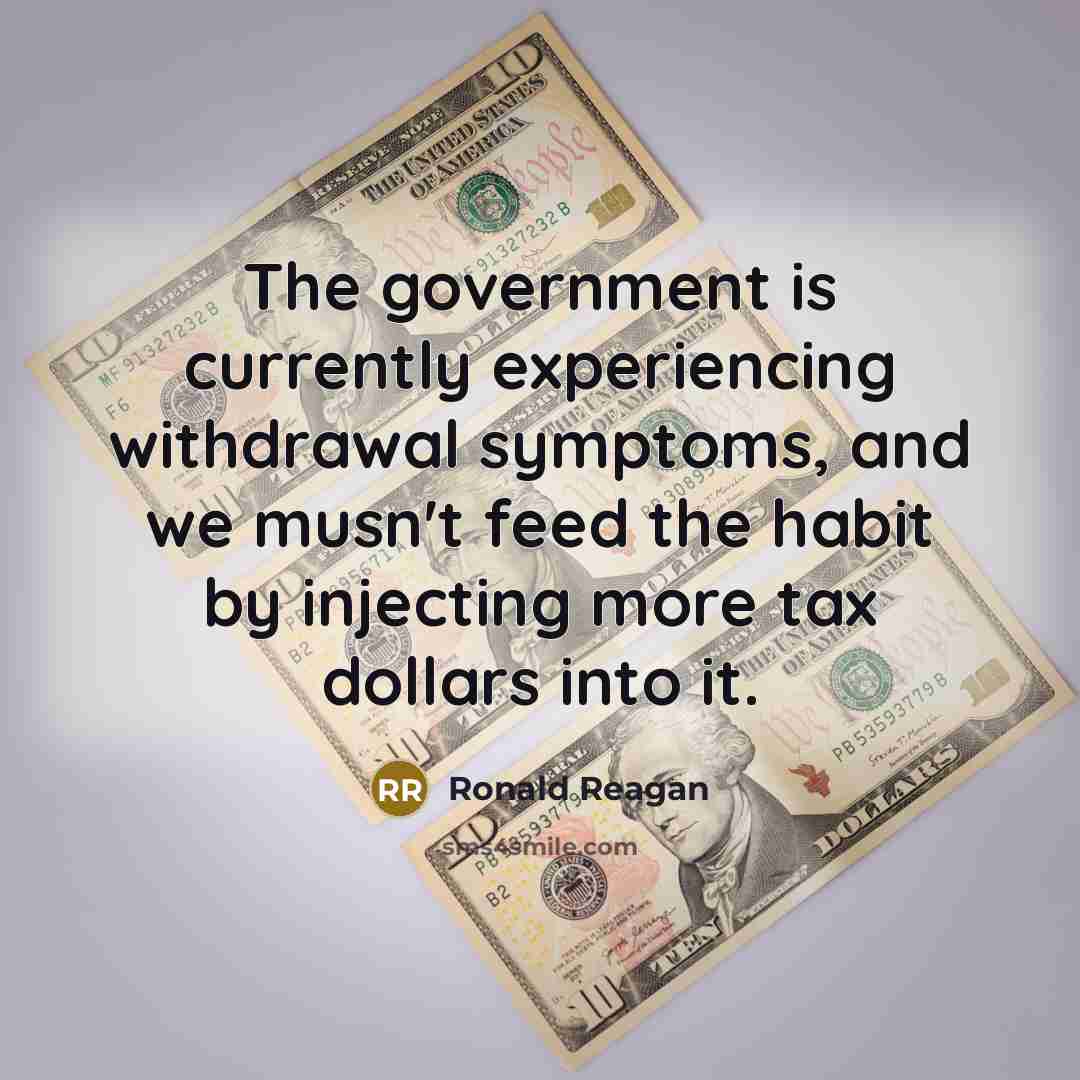 “The government is currently experiencing withdrawal symptoms, and we musn't…” quote by Ronald Reagan