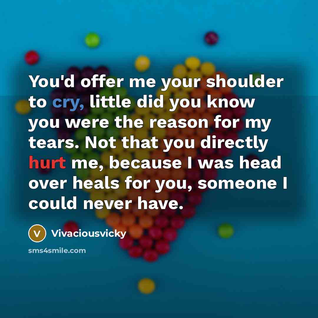 “You'd offer me your shoulder to cry, little did you…” quote by Vivaciousvicky