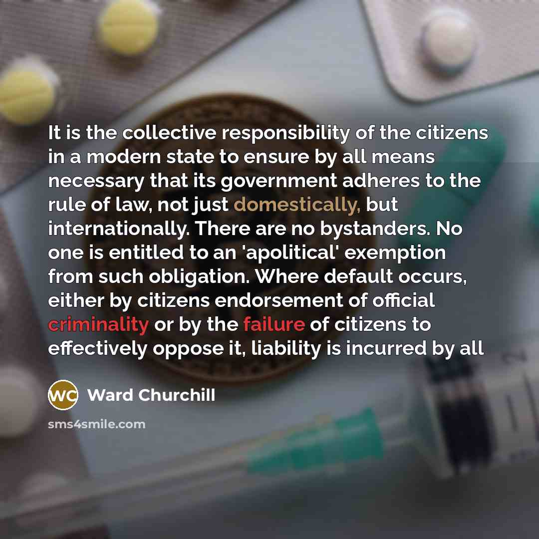 “It is the collective responsibility of the citizens in a…” quote by Ward Churchill