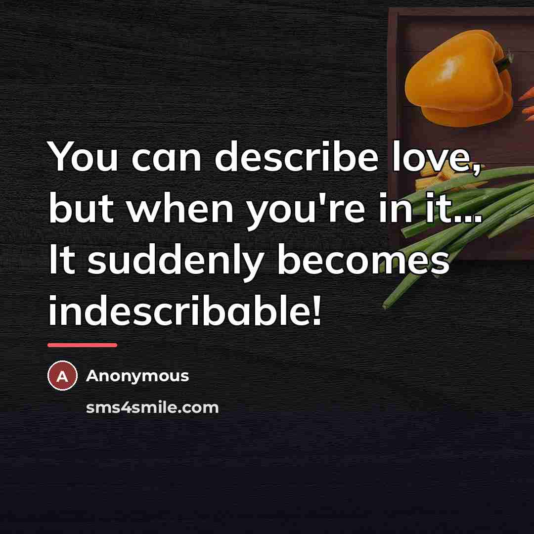 “You can describe love, but when you're in it... It…” quote by Anonymous