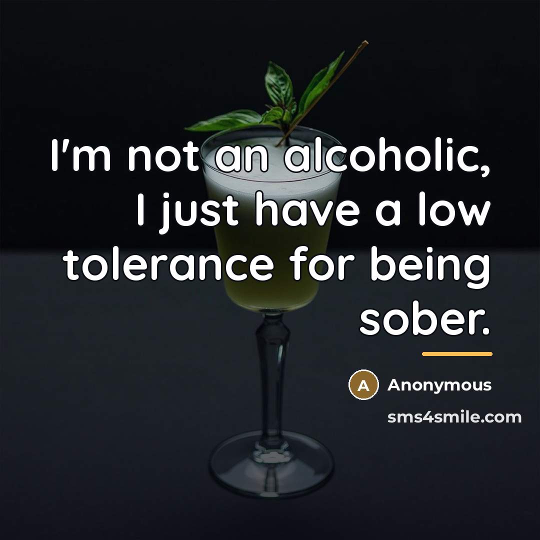 “I'm not an alcoholic, I just have a low tolerance…” quote by Anonymous