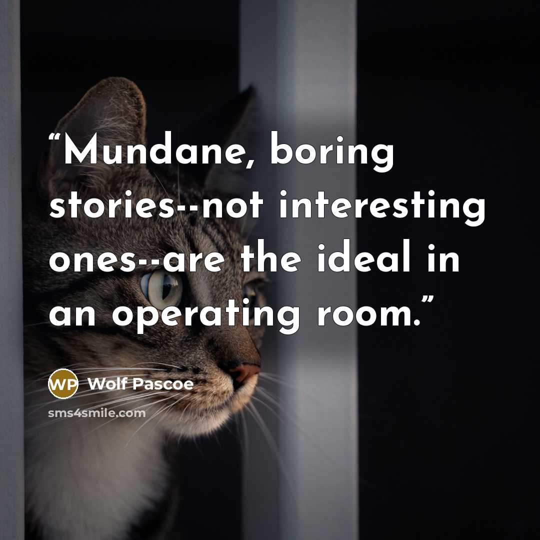 “Mundane, boring stories--not interesting ones--are the ideal in an operating room.” quote by Wolf Pascoe