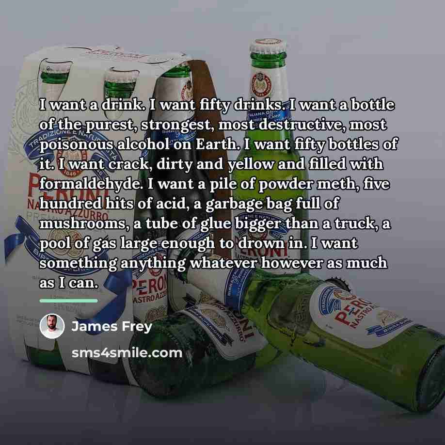 “I want a drink. I want fifty drinks. I want…” quote by James Frey