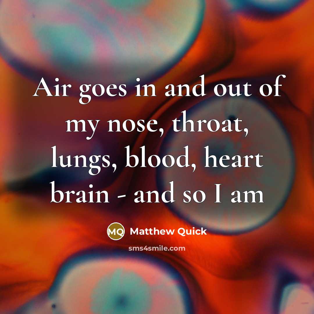 “Air goes in and out of my nose, throat, lungs,…” quote by Matthew Quick