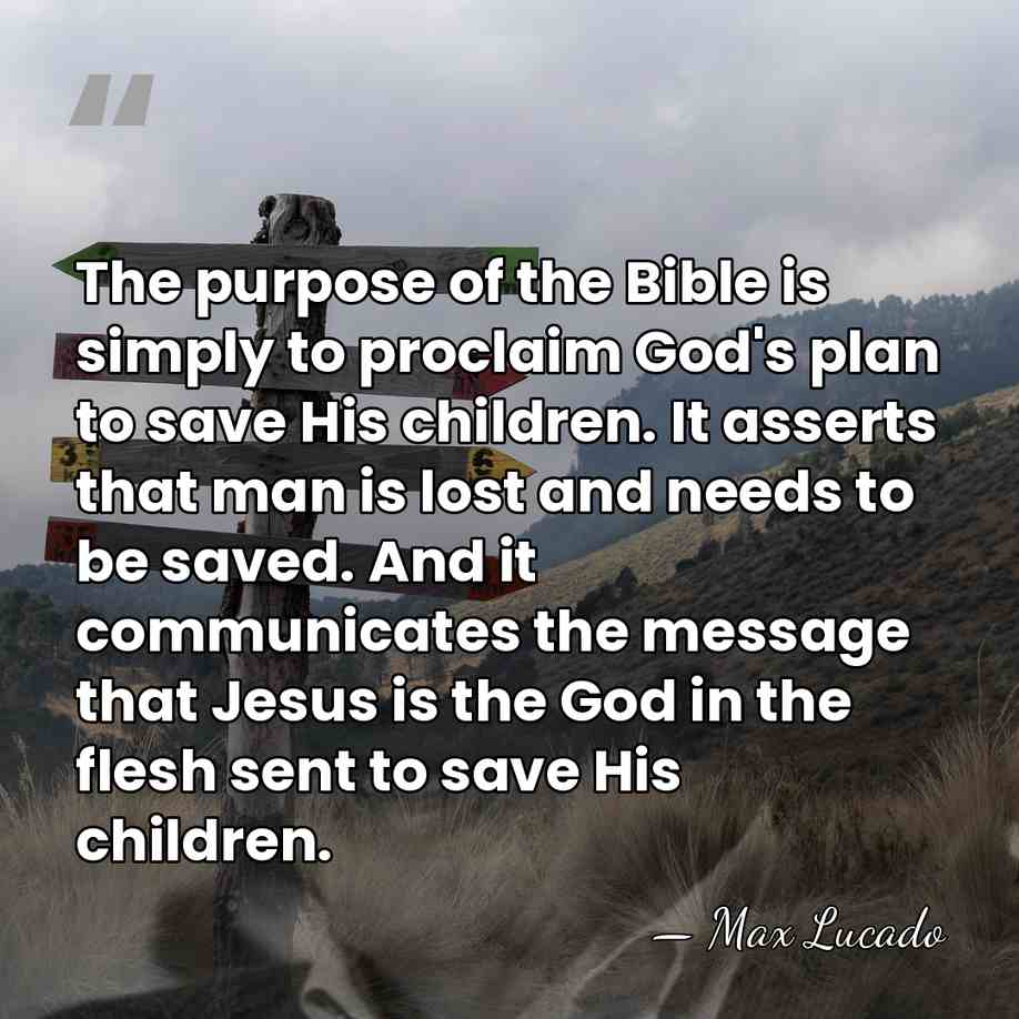 The purpose of the Bible is simply to proclaim God's plan to&hellip; - Max Lucado