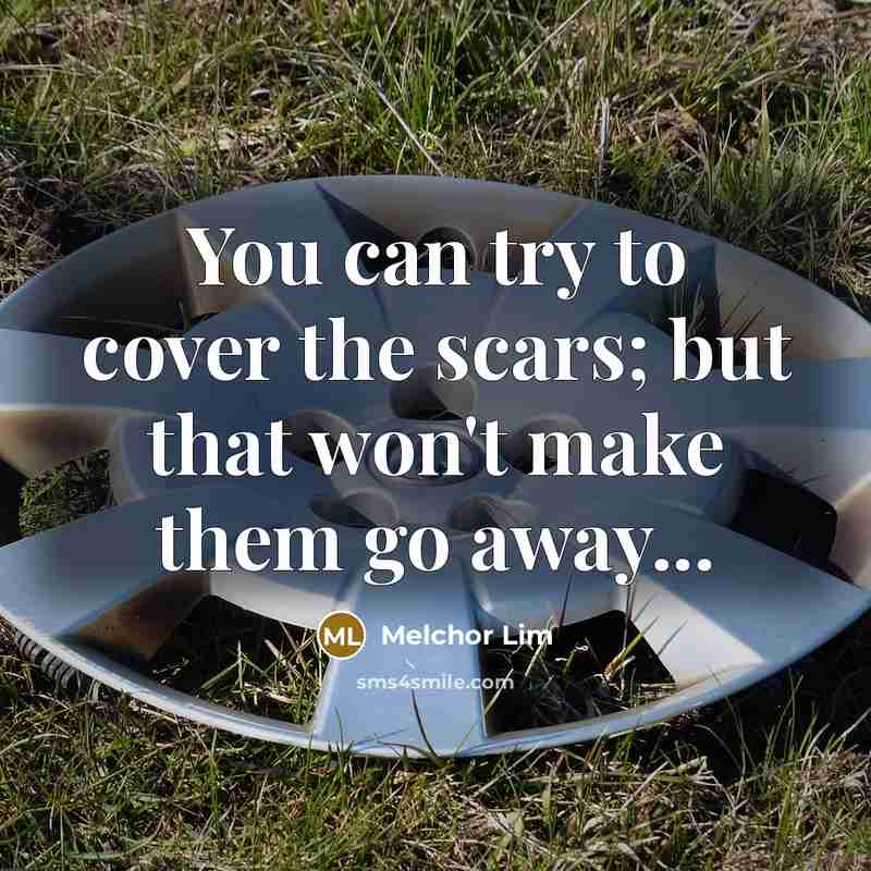 “You can try to cover the scars; but that won't…” quote by Melchor Lim