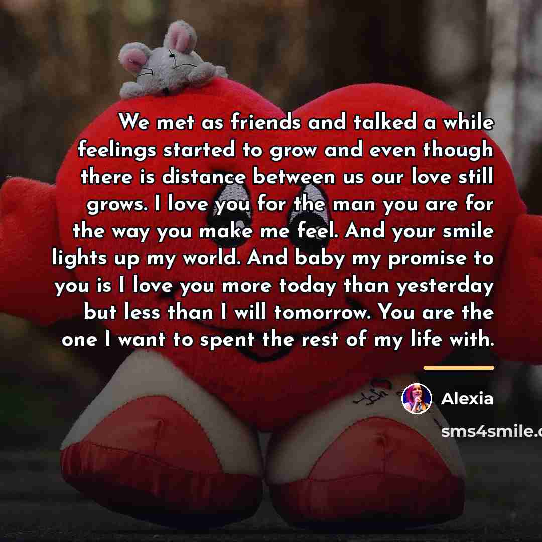 “We met as friends and talked a while feelings started…” quote by Alexia