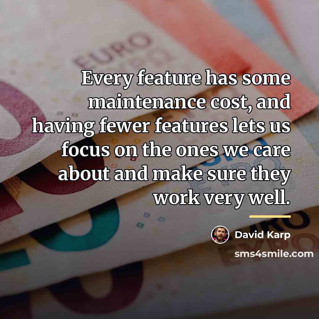 “Every feature has some maintenance cost, and having fewer features…” quote by David Karp