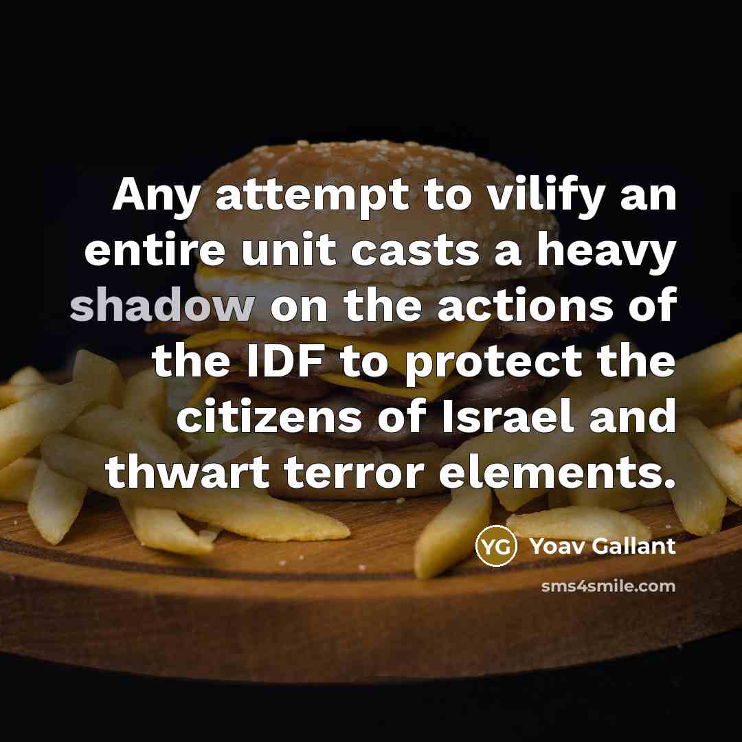 “Any attempt to vilify an entire unit casts a heavy…” quote by Yoav Gallant