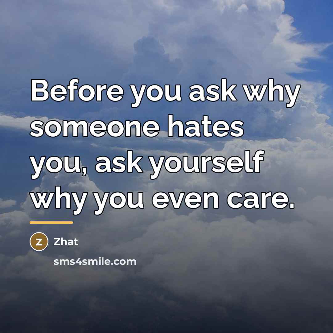 “Before you ask why someone hates you, ask yourself why…” quote by Zhat