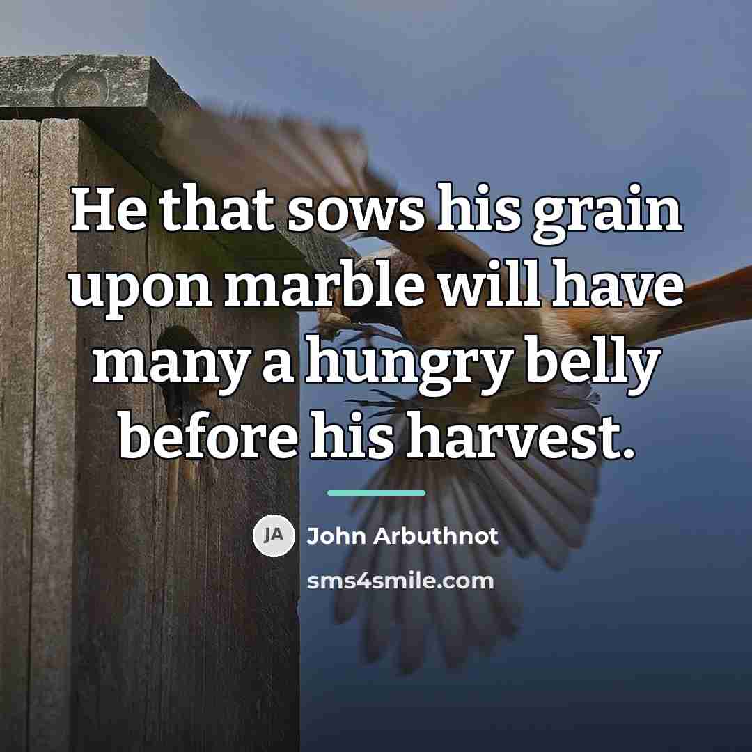 “He that sows his grain upon marble will have many…” quote by John Arbuthnot
