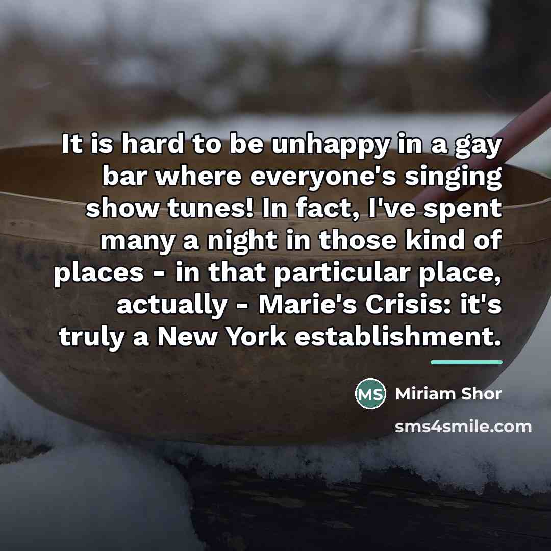 “It is hard to be unhappy in a gay bar…” quote by Miriam Shor