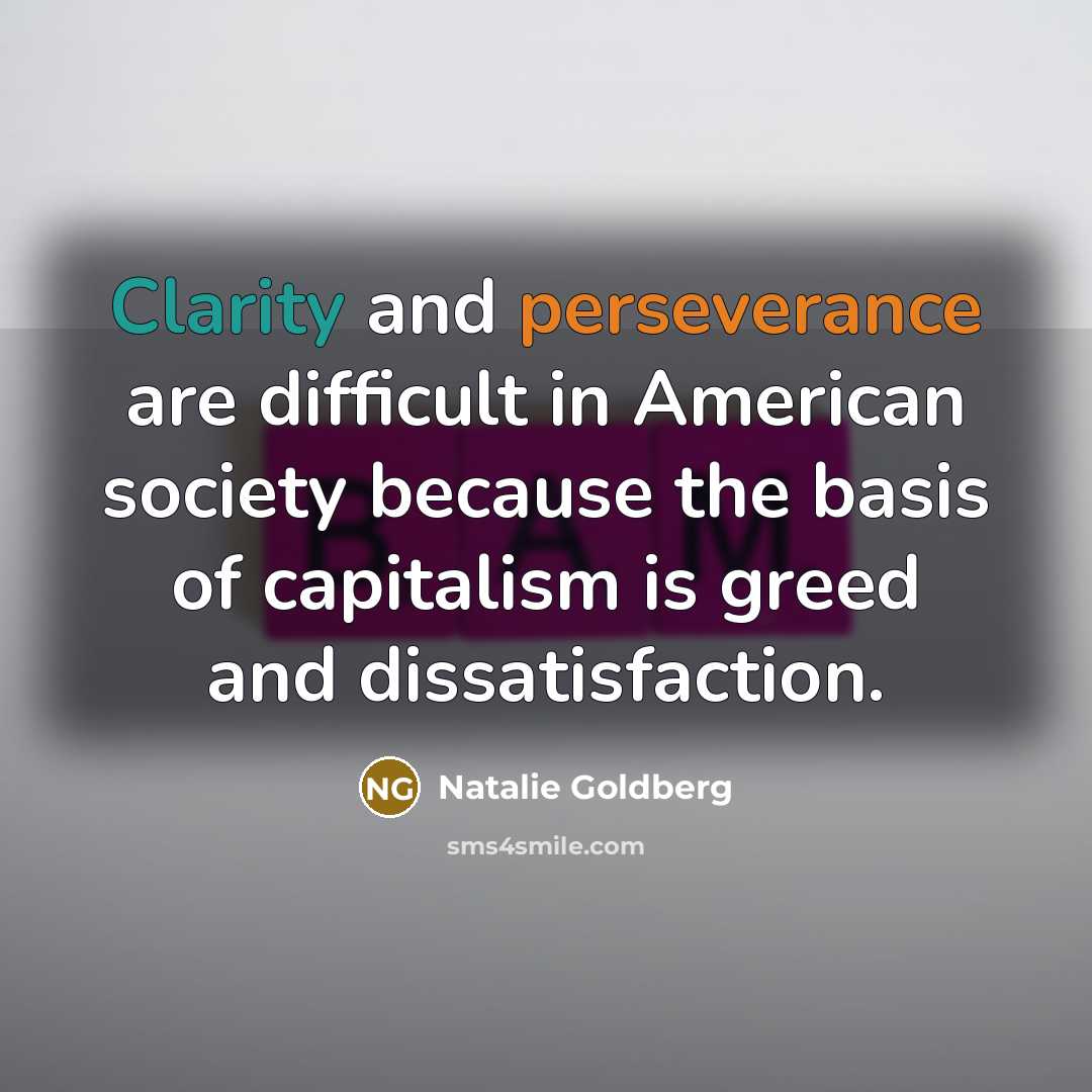 “Clarity and perseverance are difficult in American society because the…” quote by Natalie Goldberg